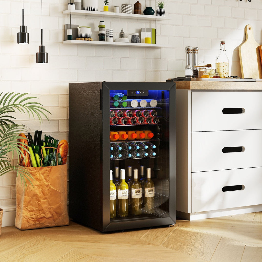 Beverage Refrigerator Cooler with Glass Door-Black