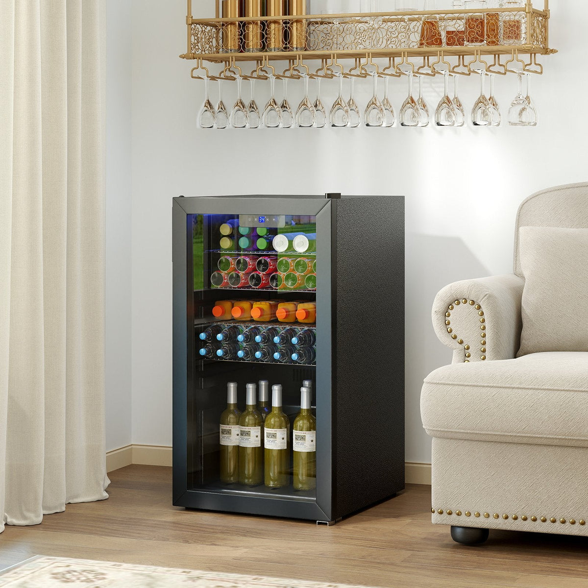 Beverage Refrigerator Cooler with Glass Door-Black