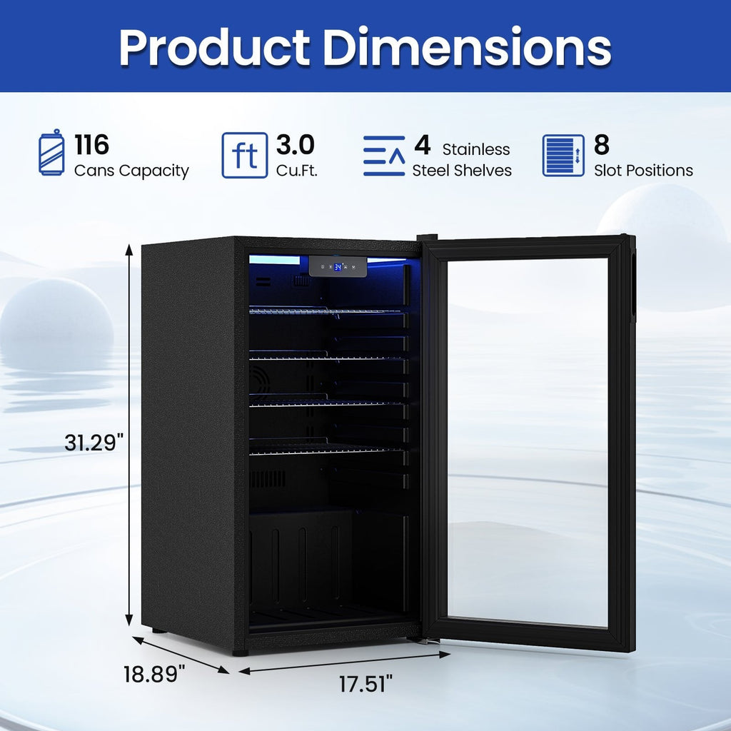 Beverage Refrigerator Cooler with Glass Door-Black