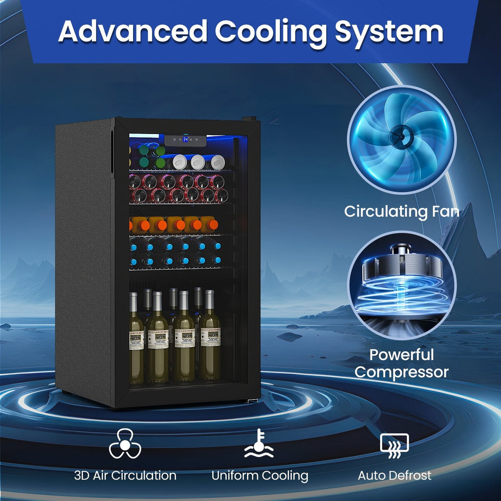 Beverage Refrigerator Cooler with Glass Door-Black