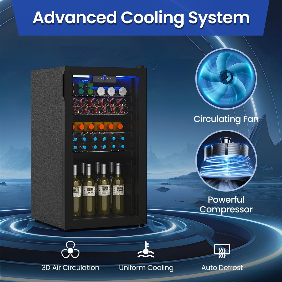Beverage Refrigerator Cooler with Glass Door-Black