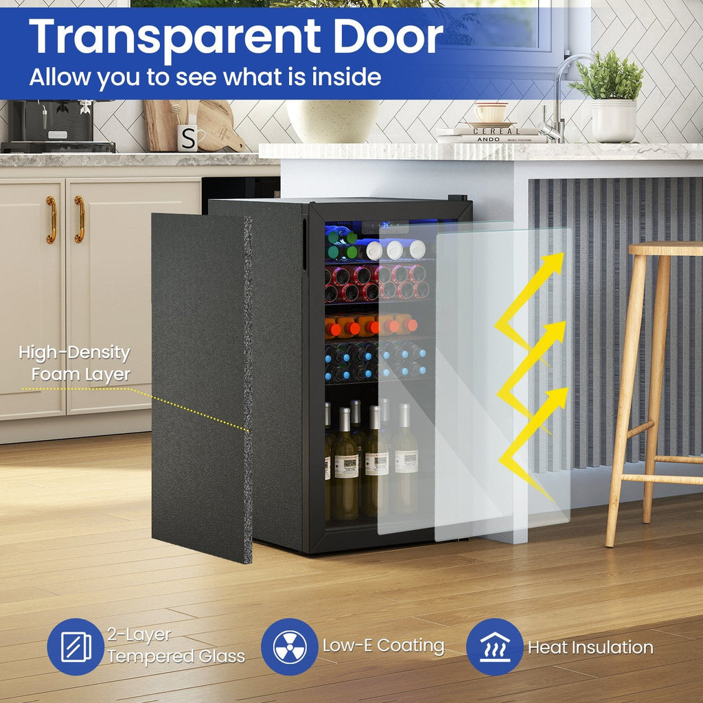 Beverage Refrigerator Cooler with Glass Door-Black