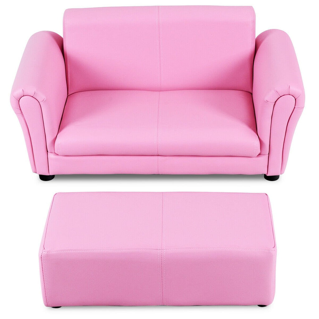 Kids Two Seat Sofa with Matching Ottoman in Pink
