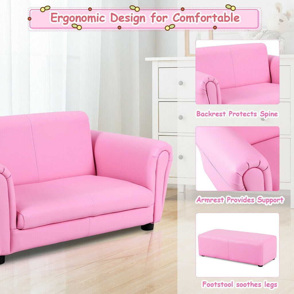 Kids Two Seat Sofa with Matching Ottoman in Pink