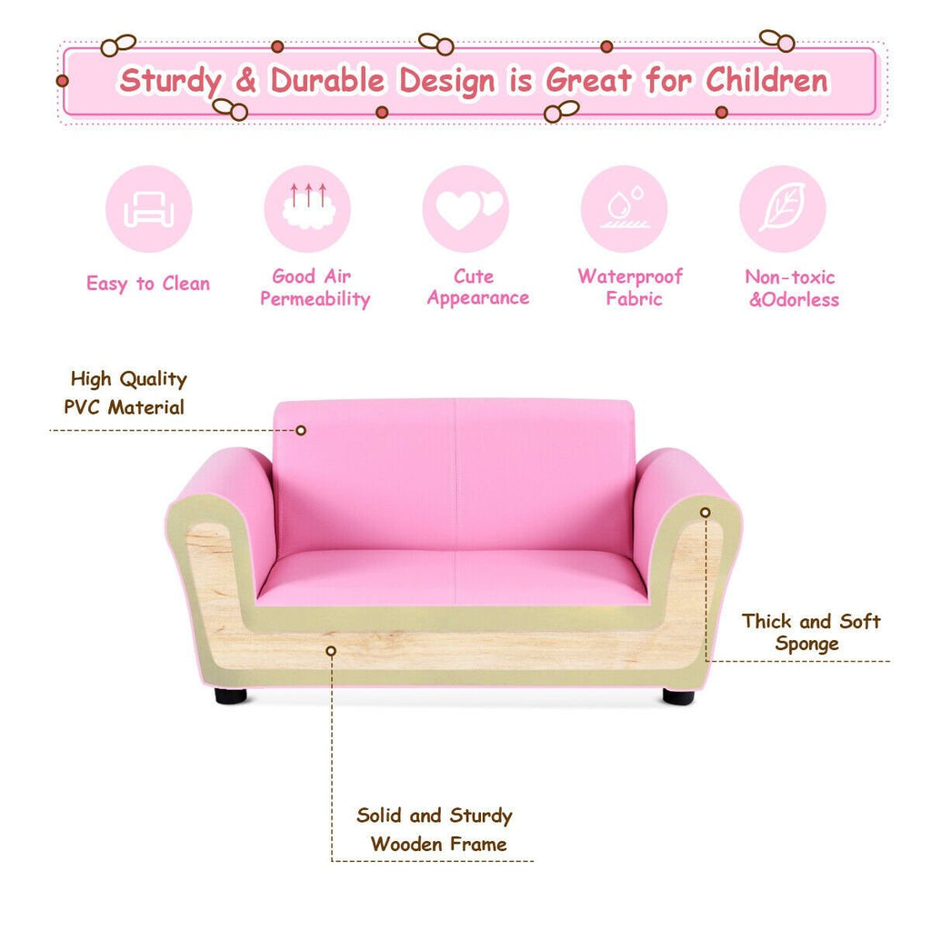 Kids Two Seat Sofa with Matching Ottoman in Pink