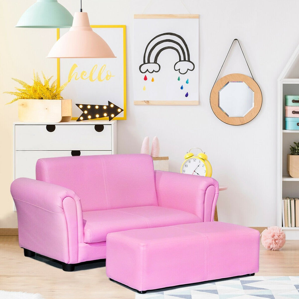 Kids Two Seat Sofa with Matching Ottoman in Pink
