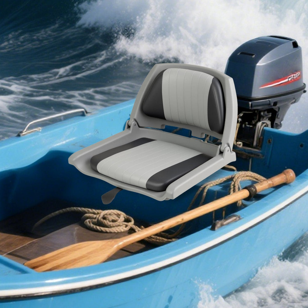 Boat Seat Folding Low Back Boat Chair with Marine-Grade PVC-Gray