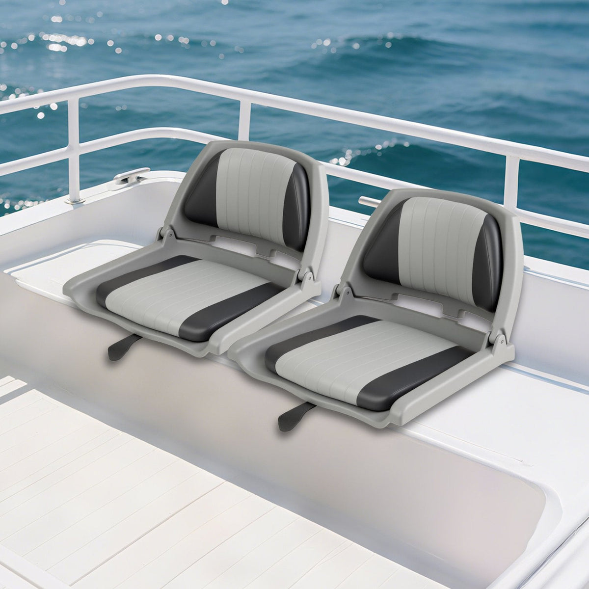 Boat Seat Folding Low Back Boat Chair with Marine-Grade PVC-Gray