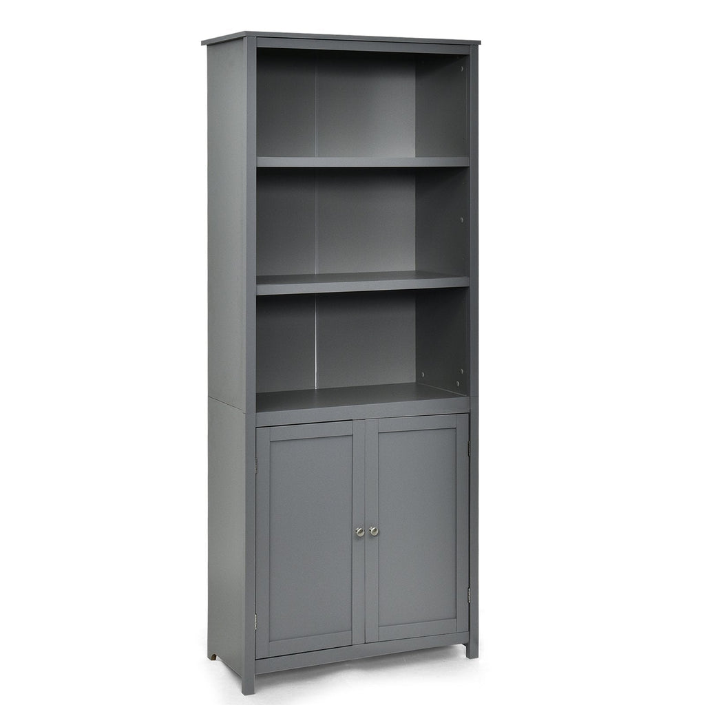 Tall Bookcase with 3 Open Shelves and a 2 Door Cabinet, Grey
