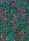Batik Textiles - Celestial Blossoms - Green Pink Flower