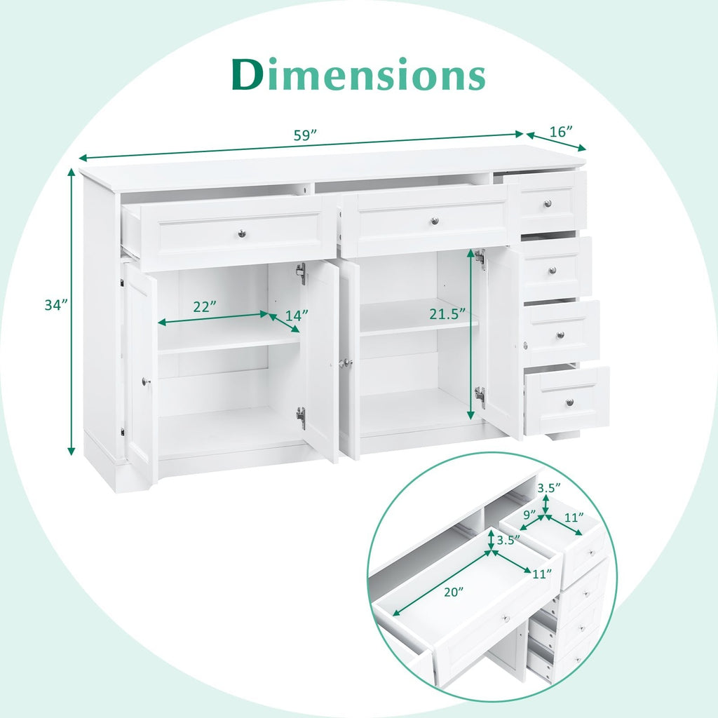 Buffet Sideboard 59 inches Modern Coffee Bar Station Console Table-White