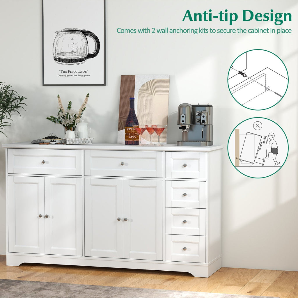 Buffet Sideboard 59 inches Modern Coffee Bar Station Console Table-White
