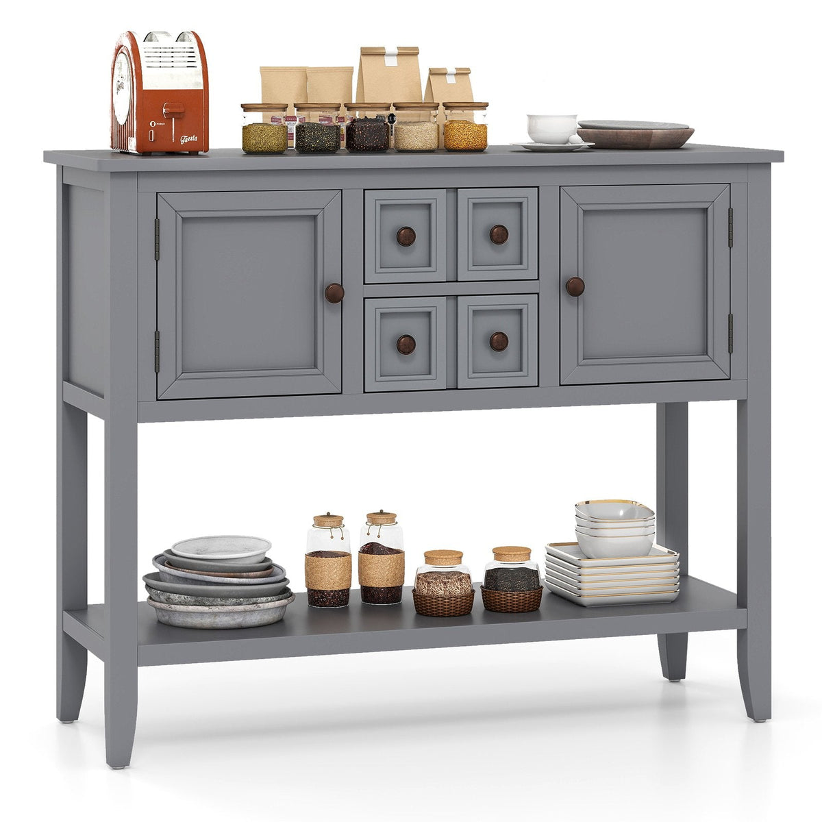 Buffet Sideboard Cabinet with 2 Doors and 2 Drawers-Gray
