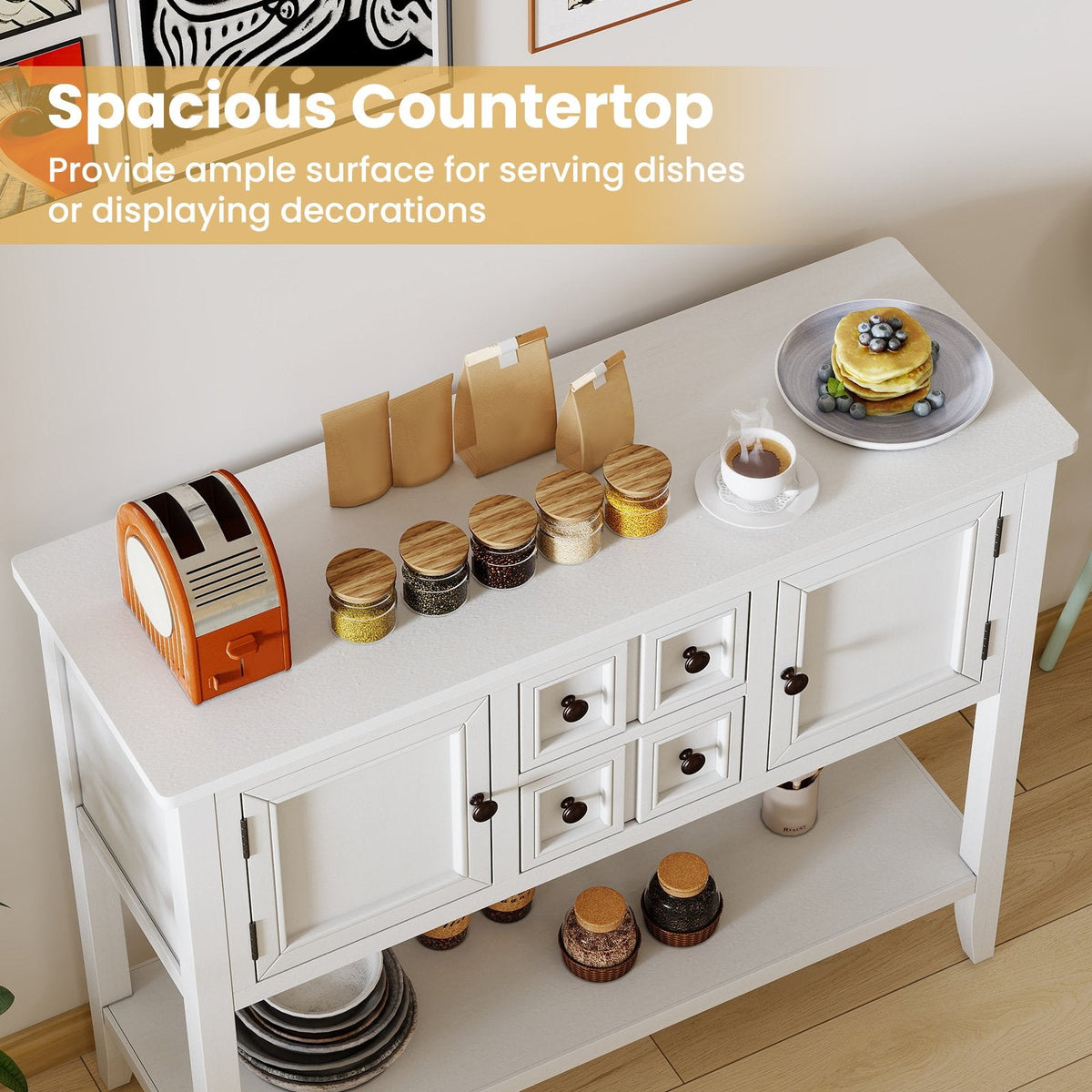 Buffet Sideboard Cabinet with 2 Doors and 2 Drawers-White