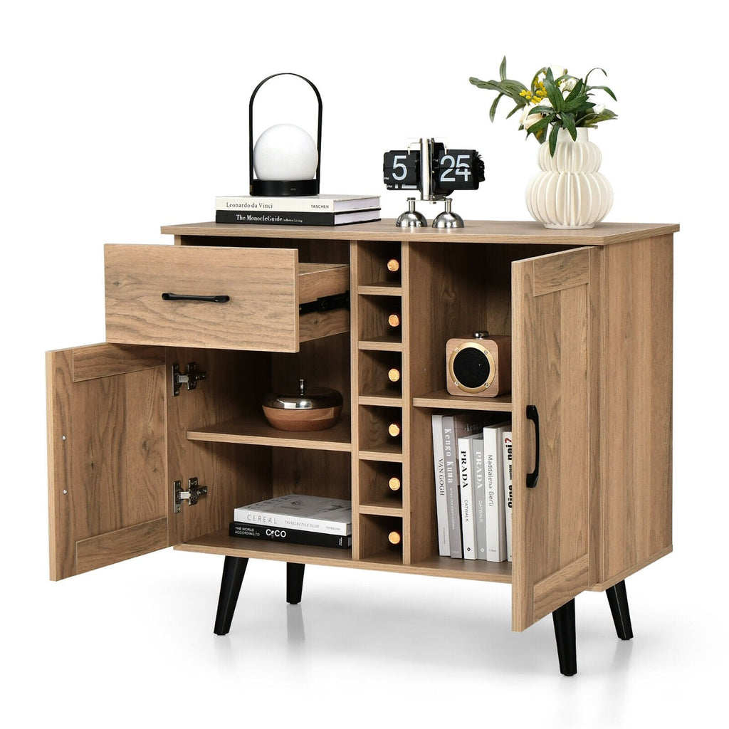 2-Door Buffet Sideboard with 6-Bottle Wine Rack Drawer