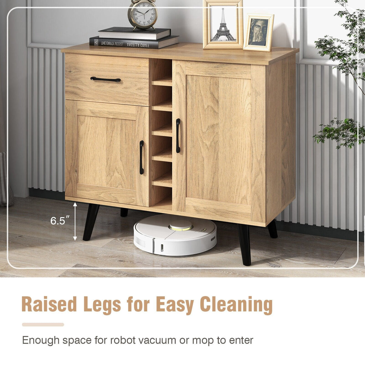 2-Door Buffet Sideboard with 6-Bottle Wine Rack Drawer