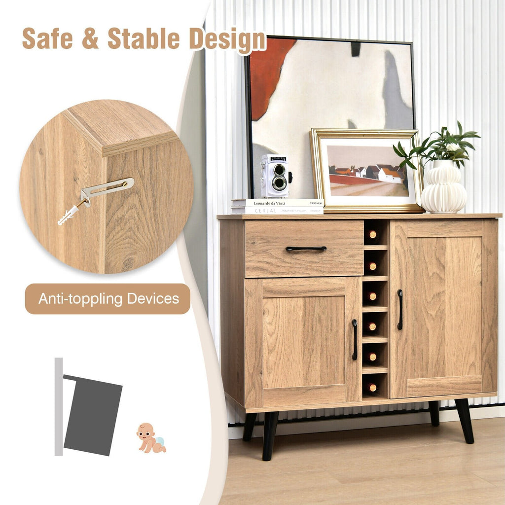 2-Door Buffet Sideboard with 6-Bottle Wine Rack Drawer