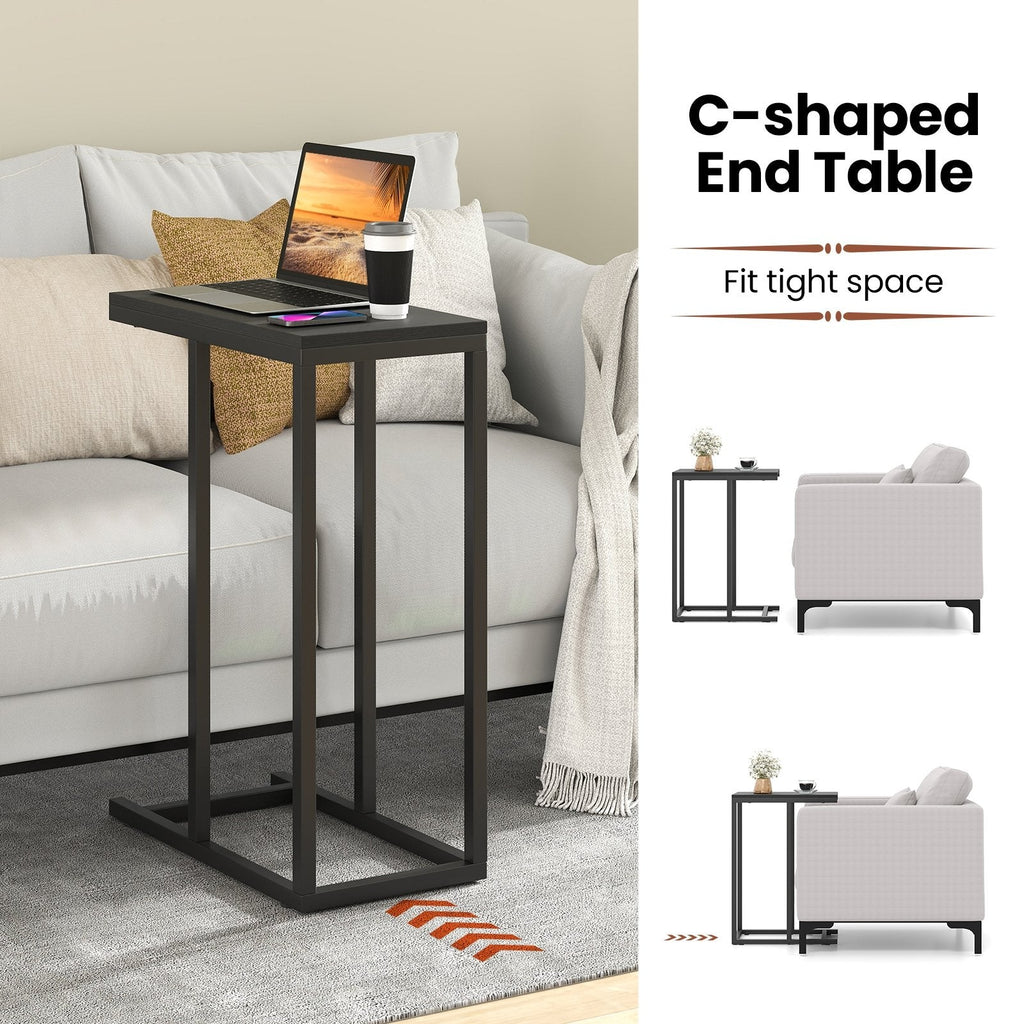 C-shaped Side Table with Heavy-duty Metal Frame-Black