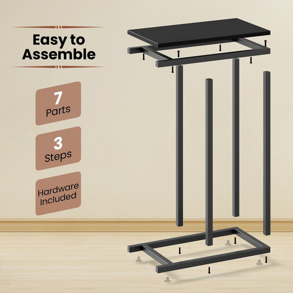 C-shaped Side Table with Heavy-duty Metal Frame-Black