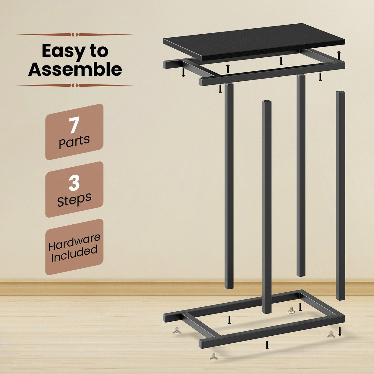 C-shaped Side Table with Heavy-duty Metal Frame-Black