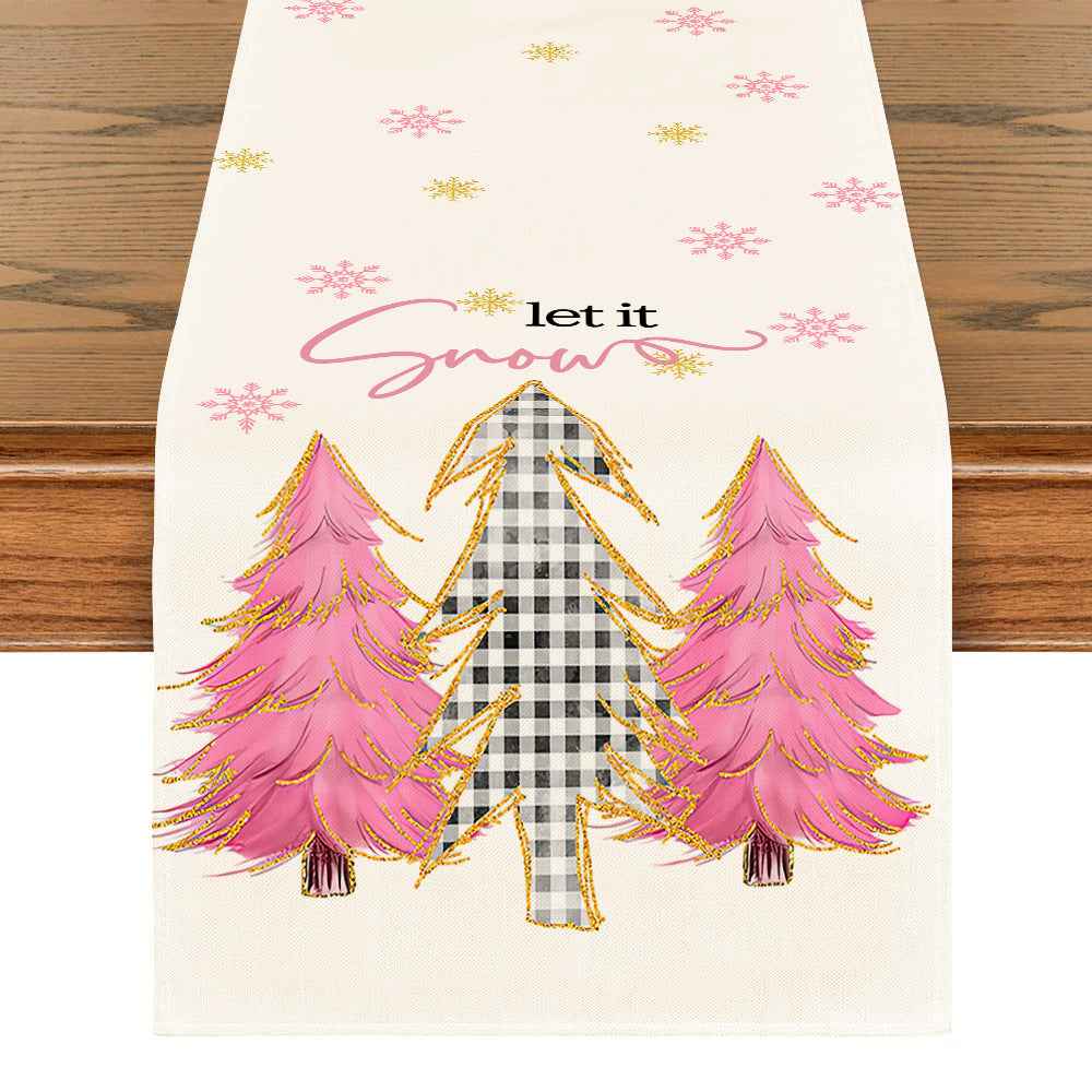 Christmas Table Runner - Snowflake & Tree Holiday Table Decoration