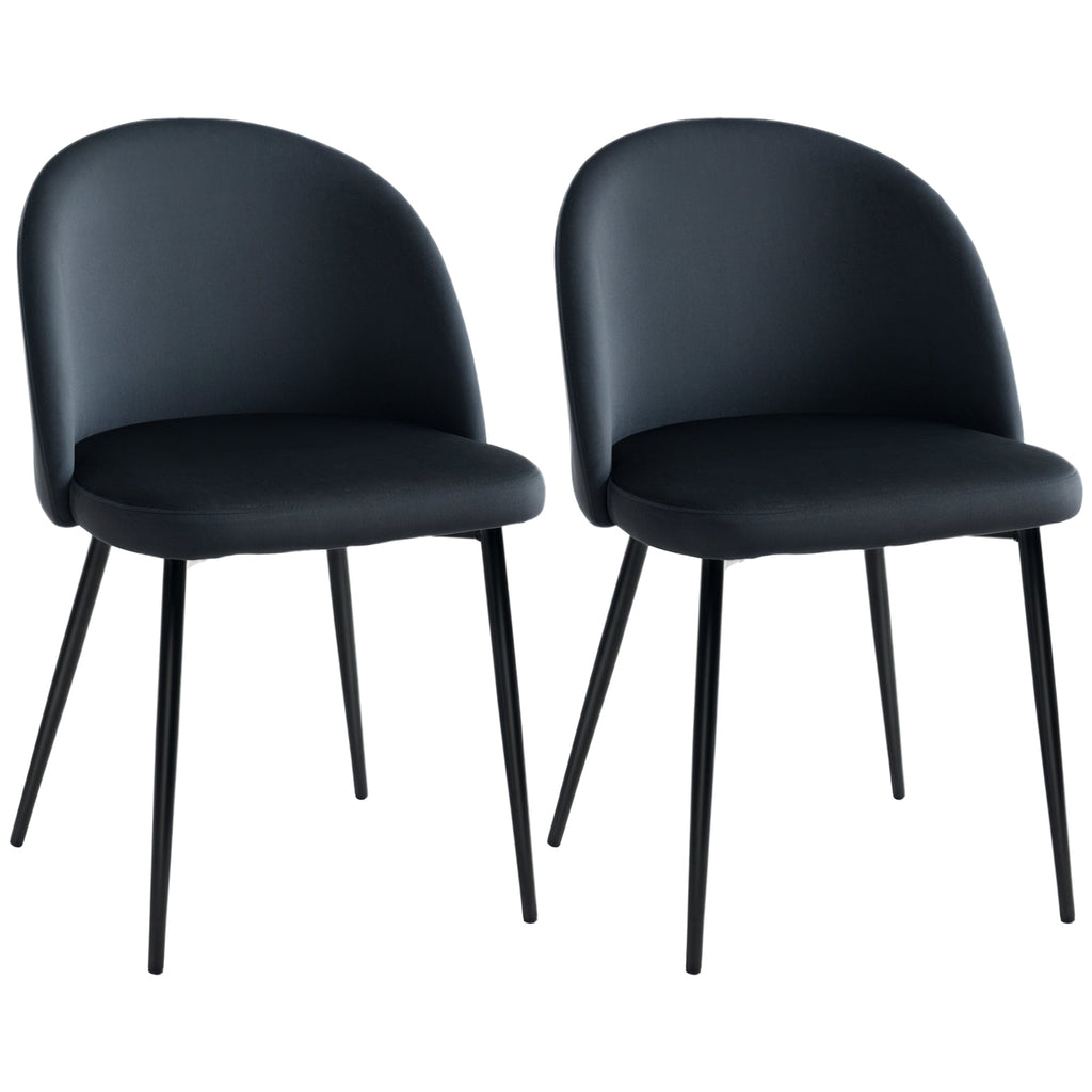 Set of 2 Mid-Back Dining Chair, Mid-Back Velvet-touch Upholstery Kitchen Chair for Living Room Dining Room, Black