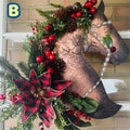 Horse Head Christmas Wreath, Artificial Door Hanging Decor with Balls & Pine Cones