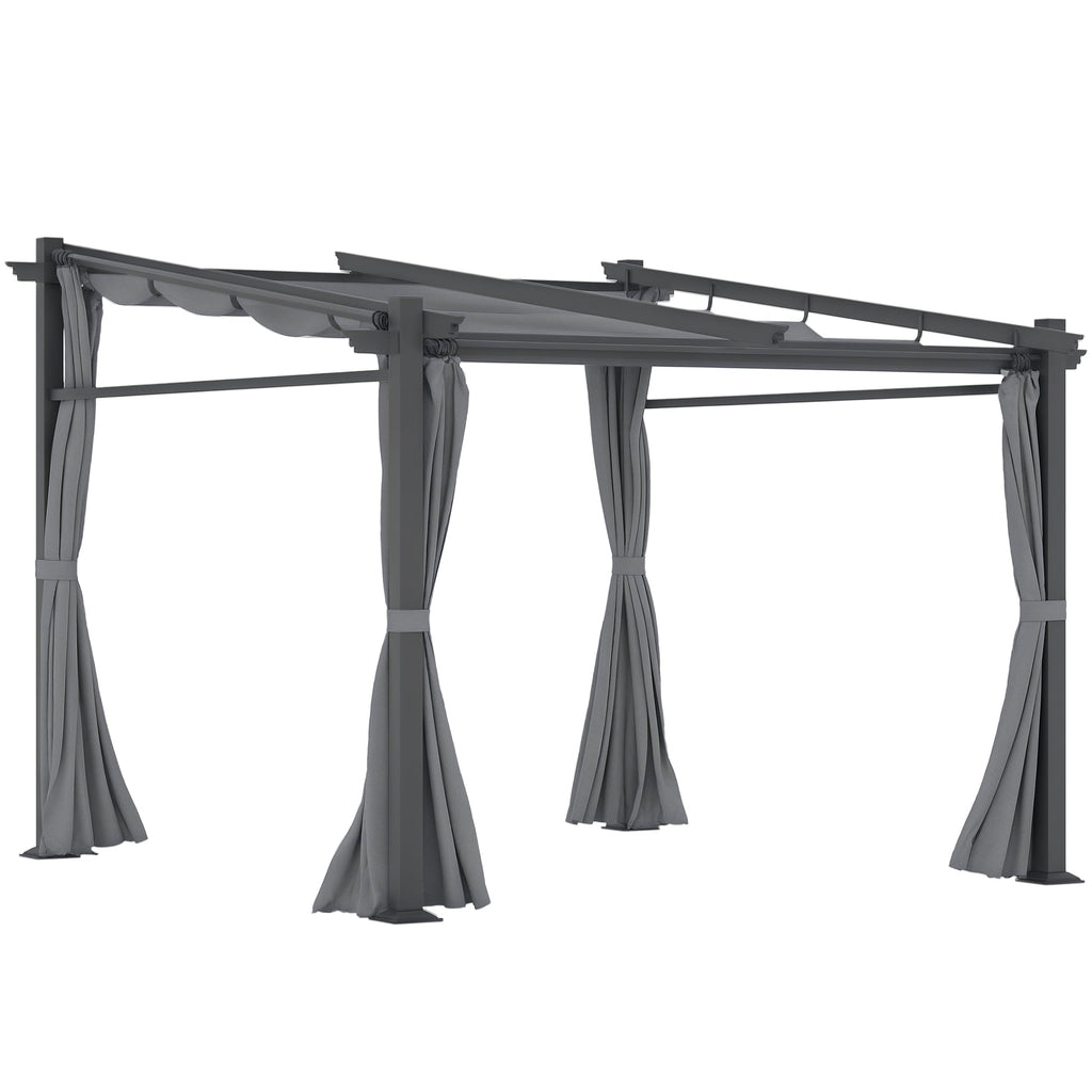 Metal Pergola with Sliding Roof Canopy, Retractable Pergola Canopy, 10' x 10', Beige