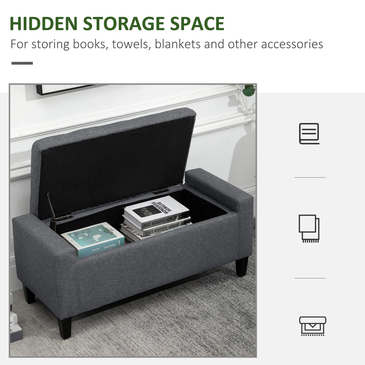Linen Storage Ottoman Bench – Tufted Upholstered Accent & Seating Bench (United States & Canada Delivery Only)