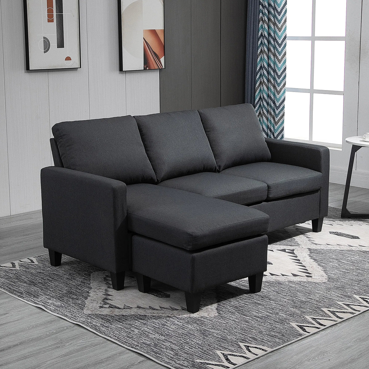 Dark Grey L-Shape Sectional Sofa with Ottoman – Modern Corner Couch for Living Room (United States & Canada Delivery Only)