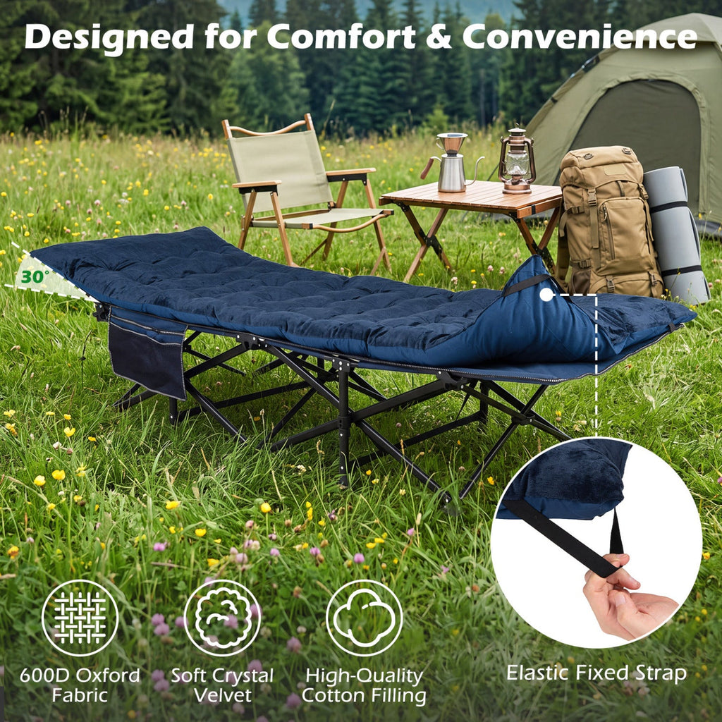 Camping Cot for Adults with Soft Padded Mat and Carrying Bag-Navy
