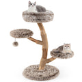 35.5 Inch Pear Wood Cat Tree with Three Plush Platforms and Jute Posts