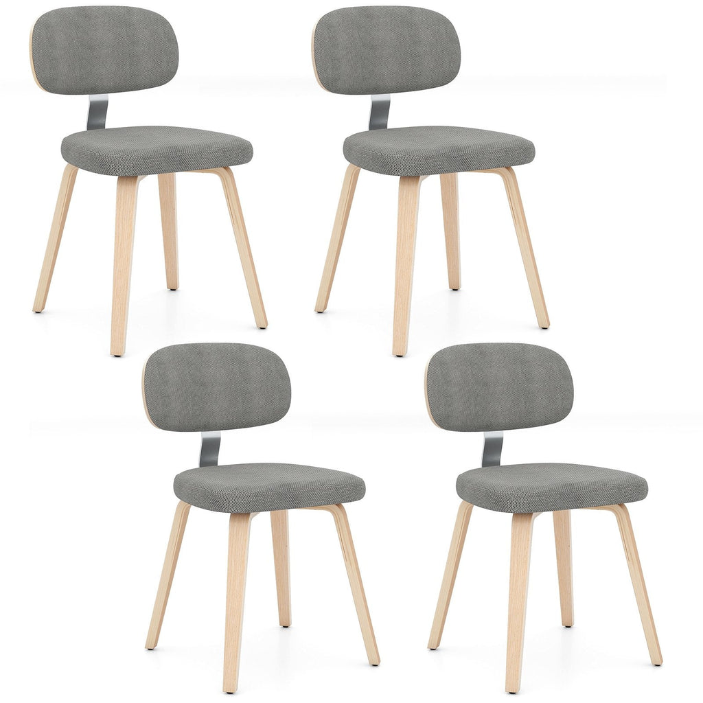 Set of 4 Chenille Dining Chairs, Light Grey with Natural Bentwood Legs and X Braced Frame
