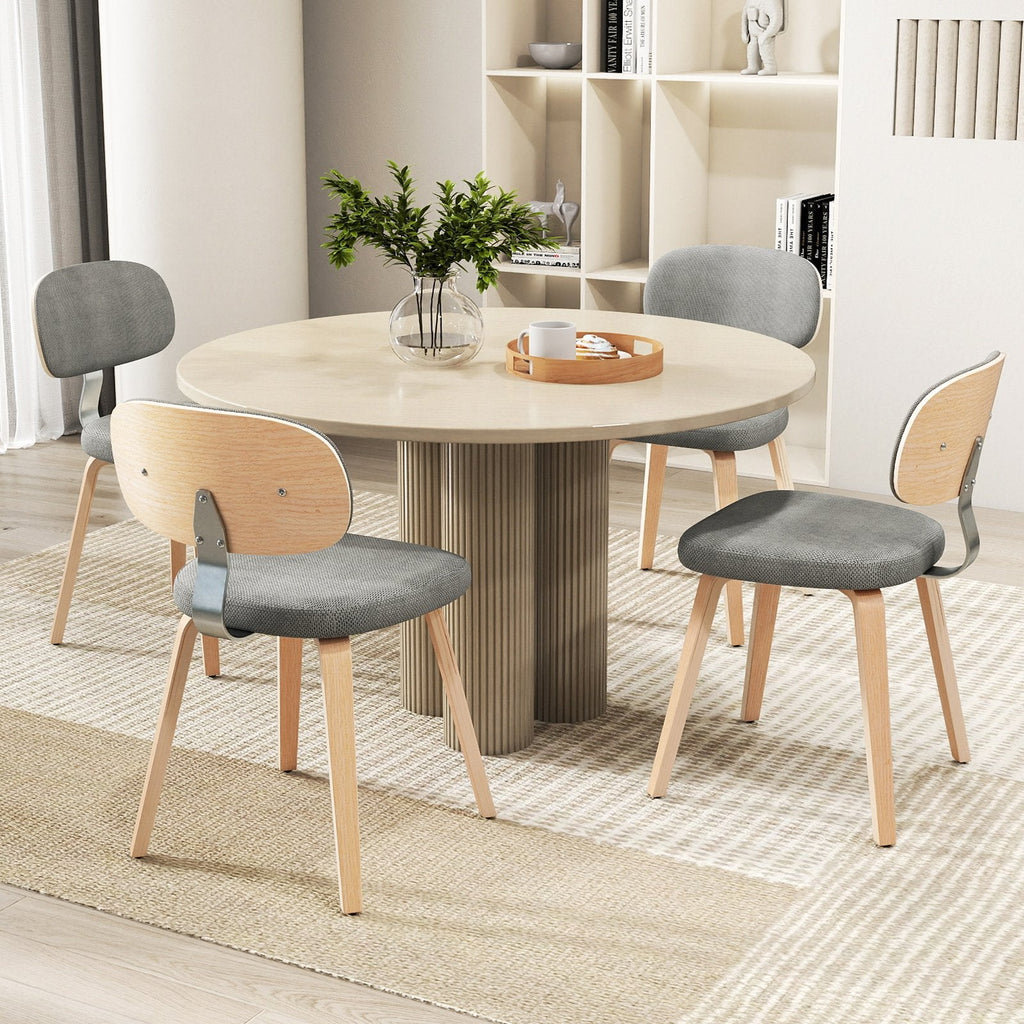 Set of 4 Chenille Dining Chairs, Light Grey with Natural Bentwood Legs and X Braced Frame