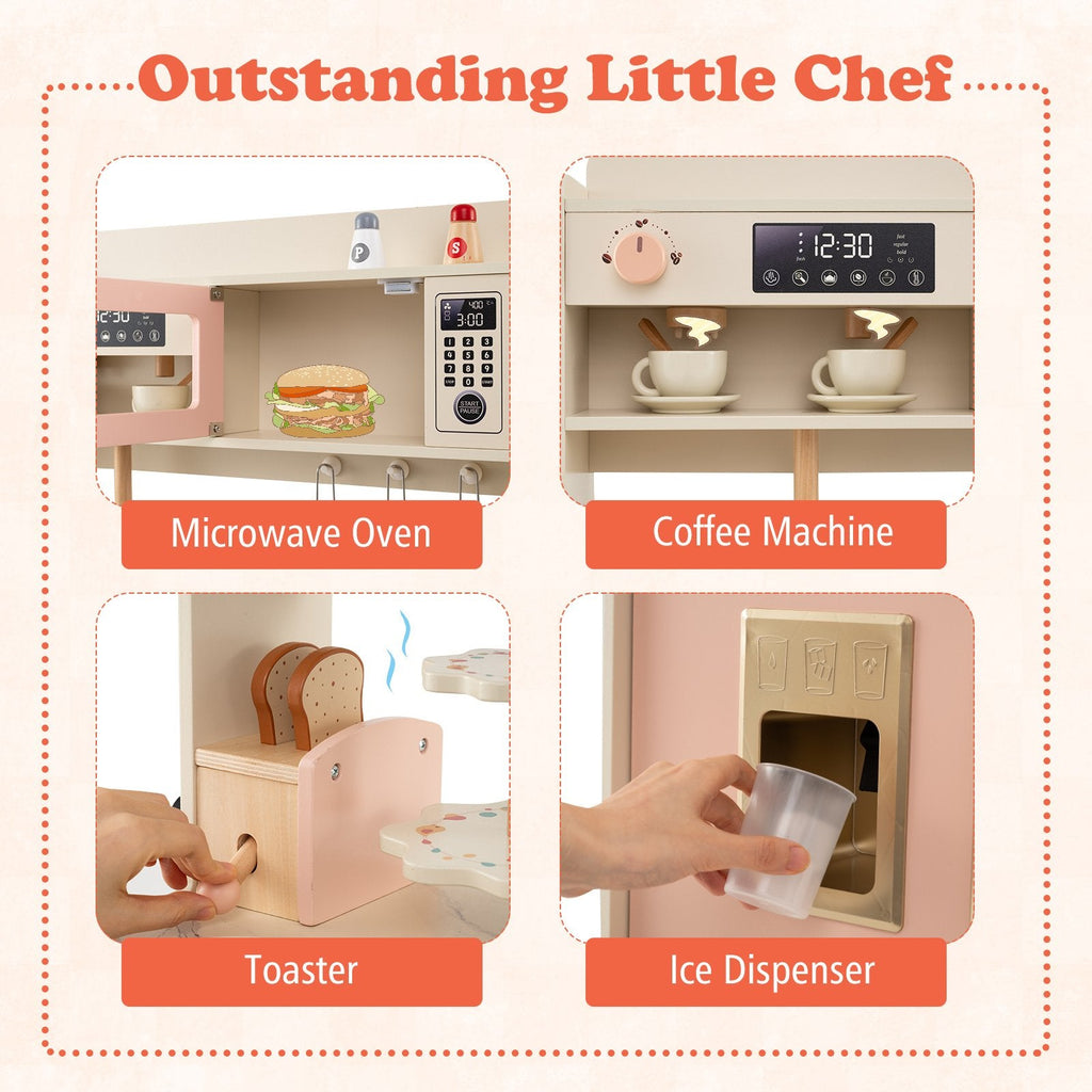 Children Pretend Toy Kitchen Playset with Light and Sound-Pink