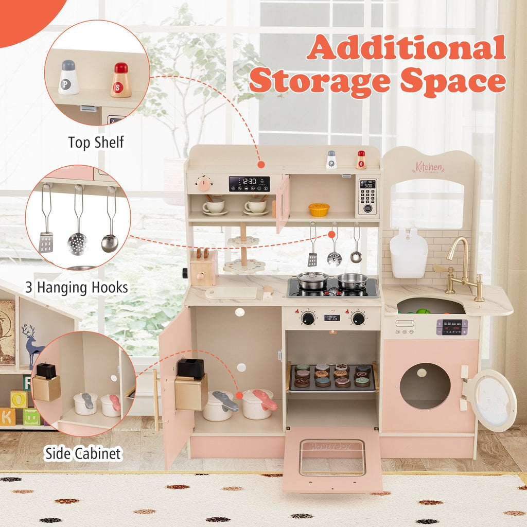 Children Pretend Toy Kitchen Playset with Light and Sound-Pink