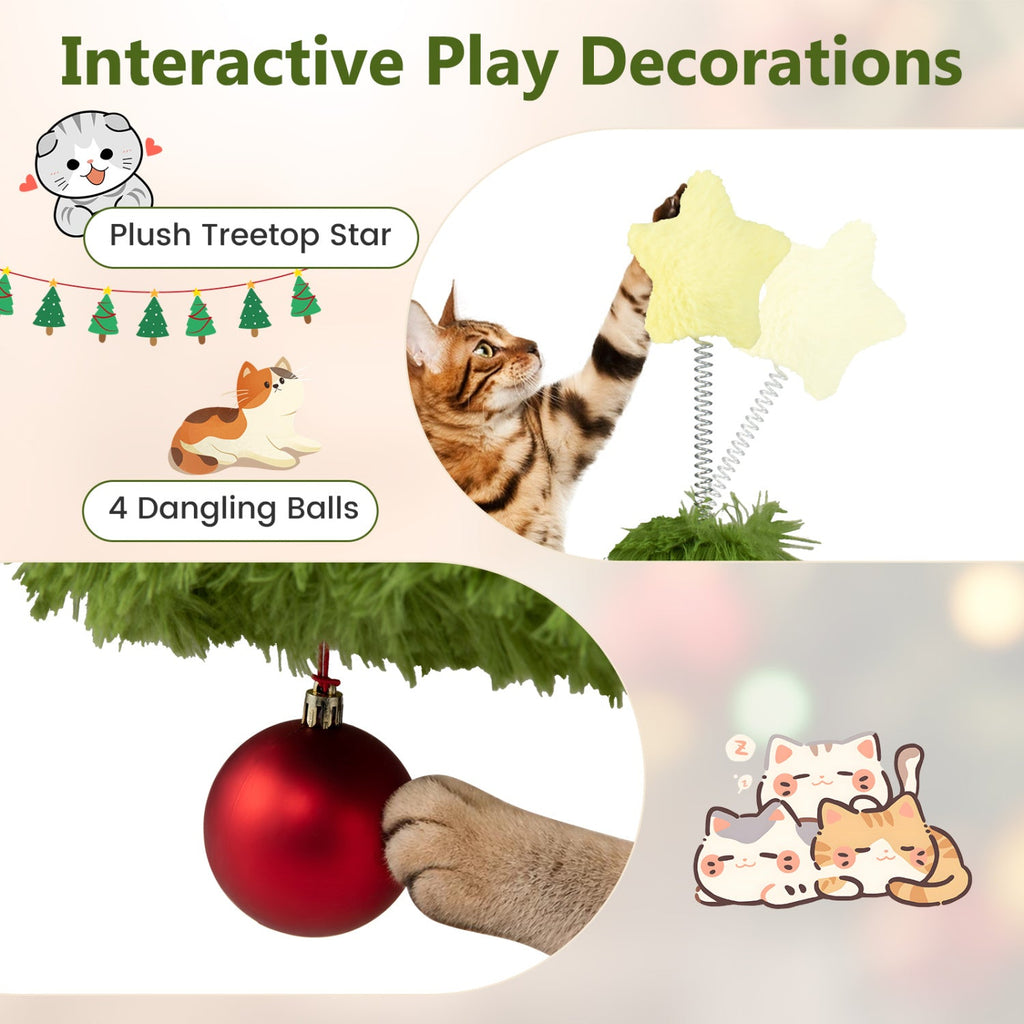 47.5 Inch Christmas Cat Tree with Three Tiers and a Two Door Lower Nest