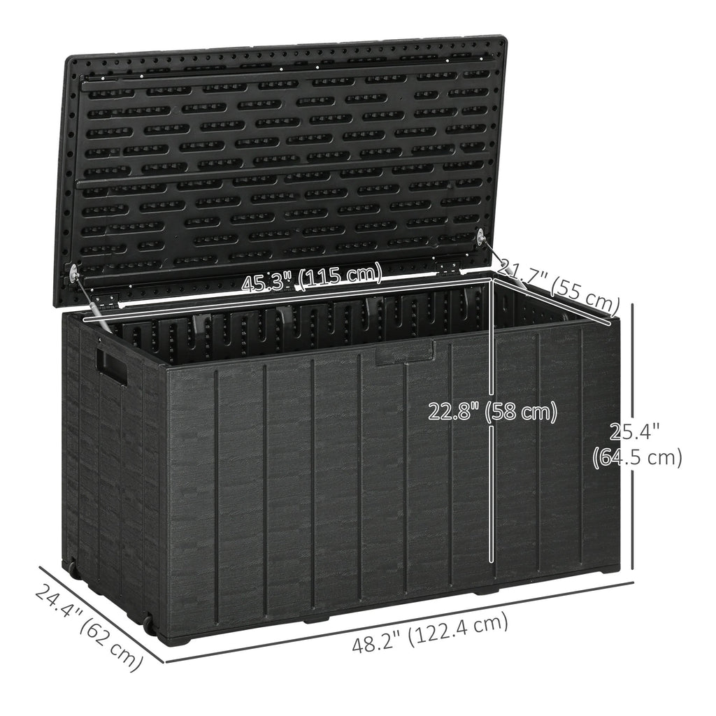 81 Gallon Garden Storage Box, Waterproof Double Wall Storage Container with Wheels and Handles, Black