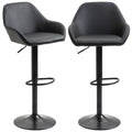 Adjustable Bar Stools Set of 2, Swivel Barstools with Footrest and Back, PU Leather and Steel Round Base, Black