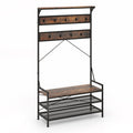 Coat Rack 4-In-1 Hall Tree with 11 Hanging Hooks Shoe Bench-Rustic Brown