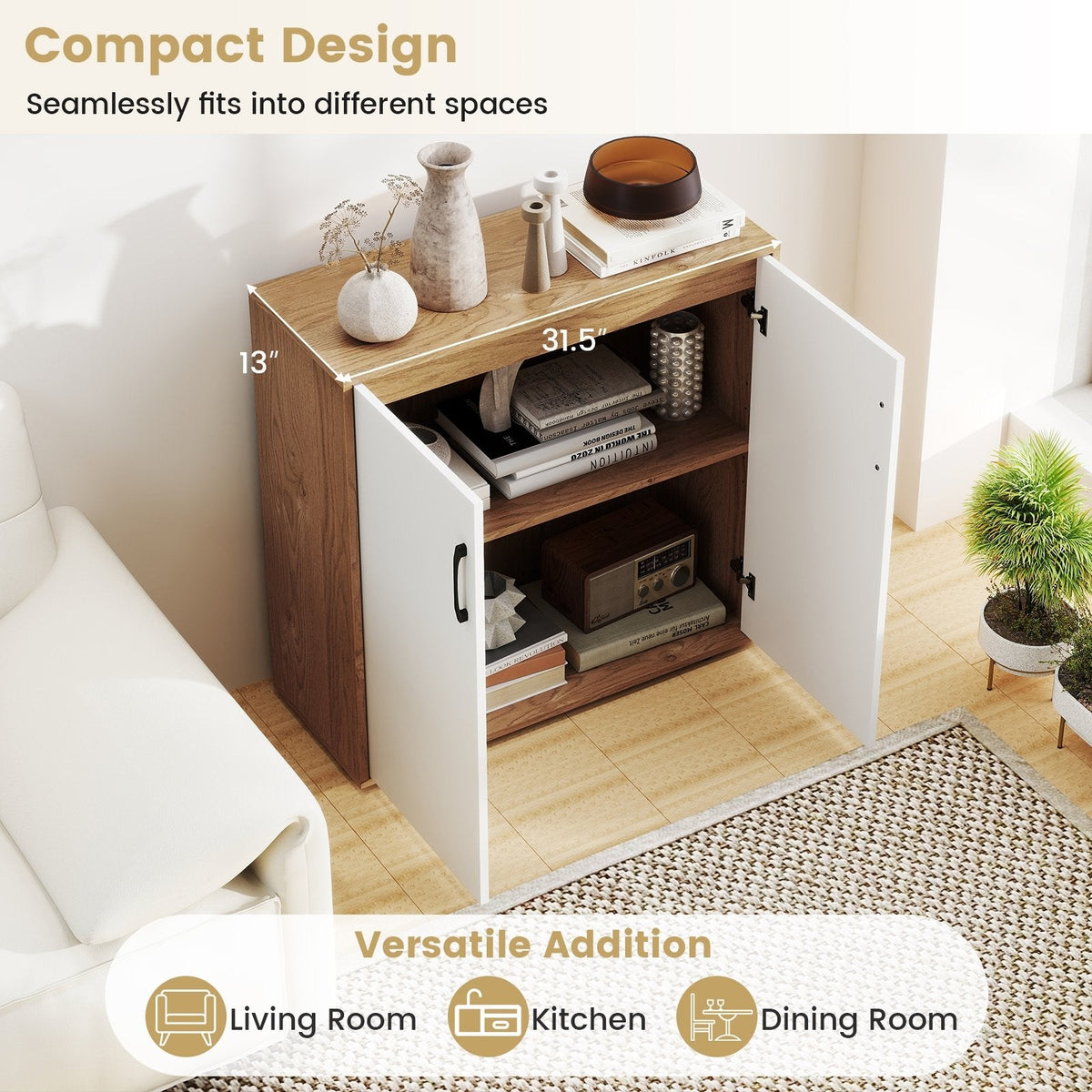 Coffee Bar Cabinet with 5-Position Adjustable Shelf for Living Room Dining Room-Natural