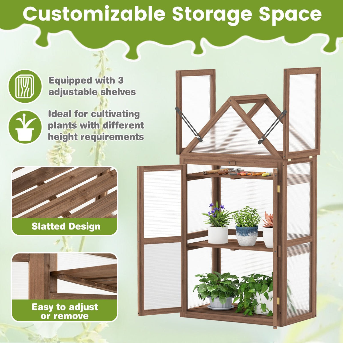 Cold Frame Mini Wooden Greenhouse for Vegetable and Flower-Brown