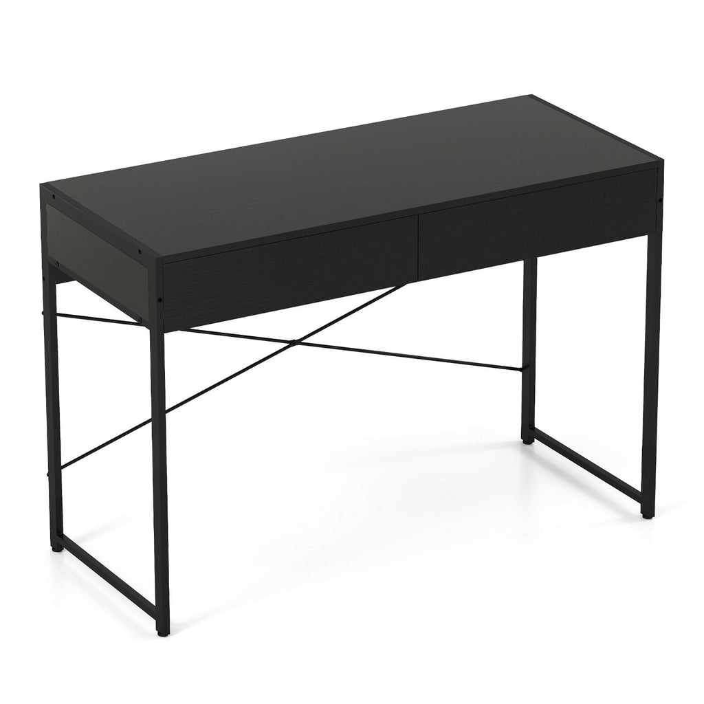 Computer Desk with 2 Drawers 44 Inch Home Office Desk with Metal Frame-Black