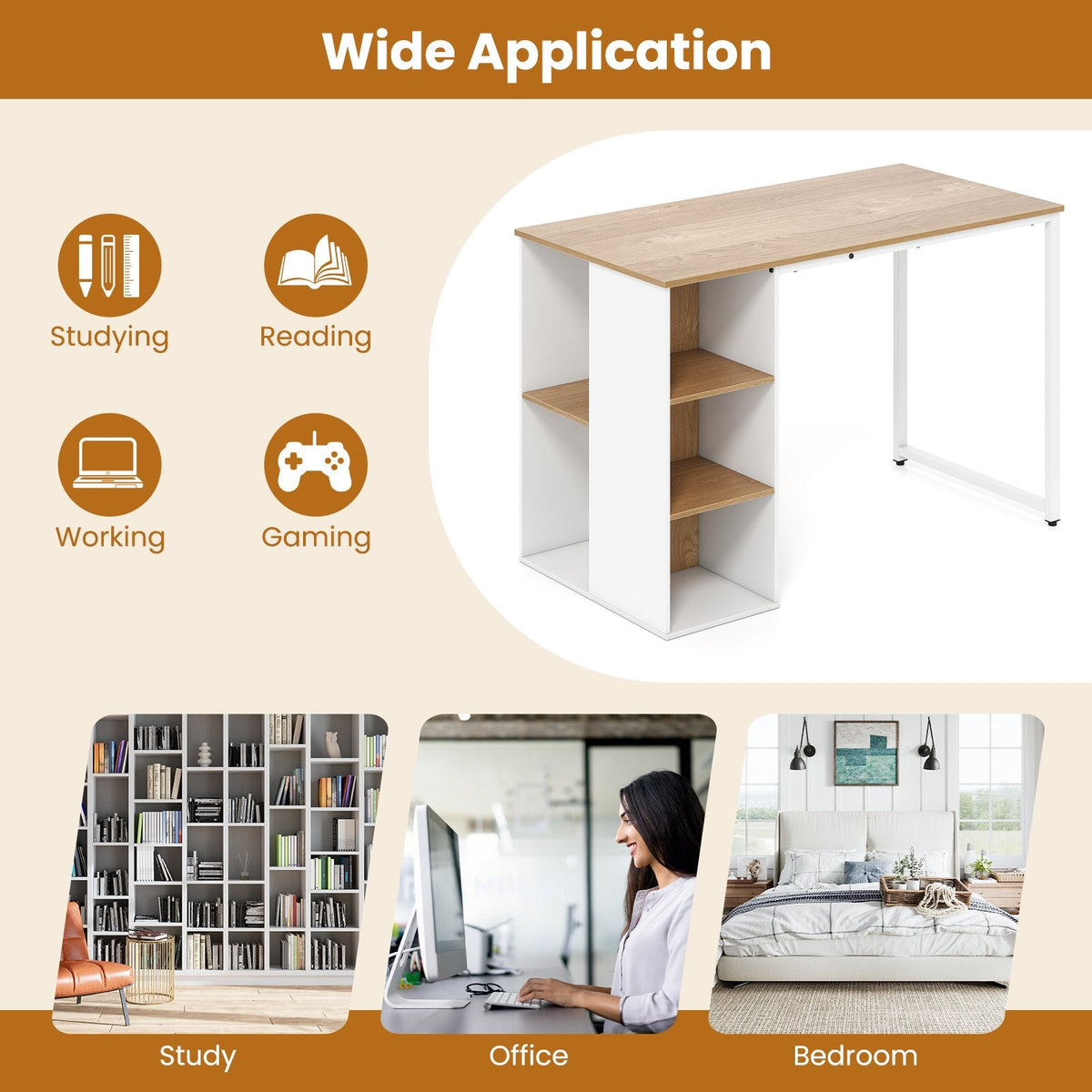 45 Inch Computer Desk with 5 Storage Compartments and Metal Frame