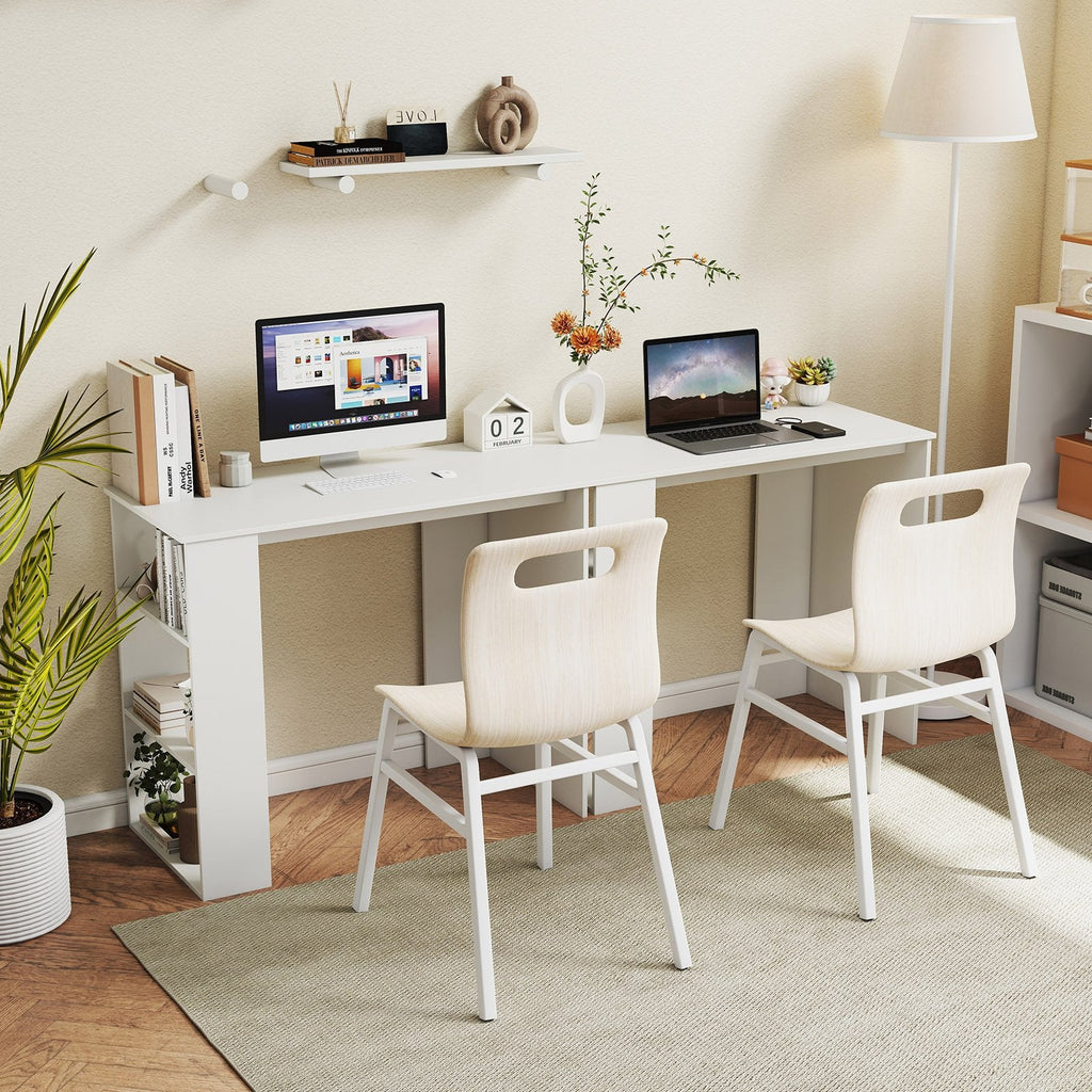 Computer Desk with Bookshelf for Small Space-White