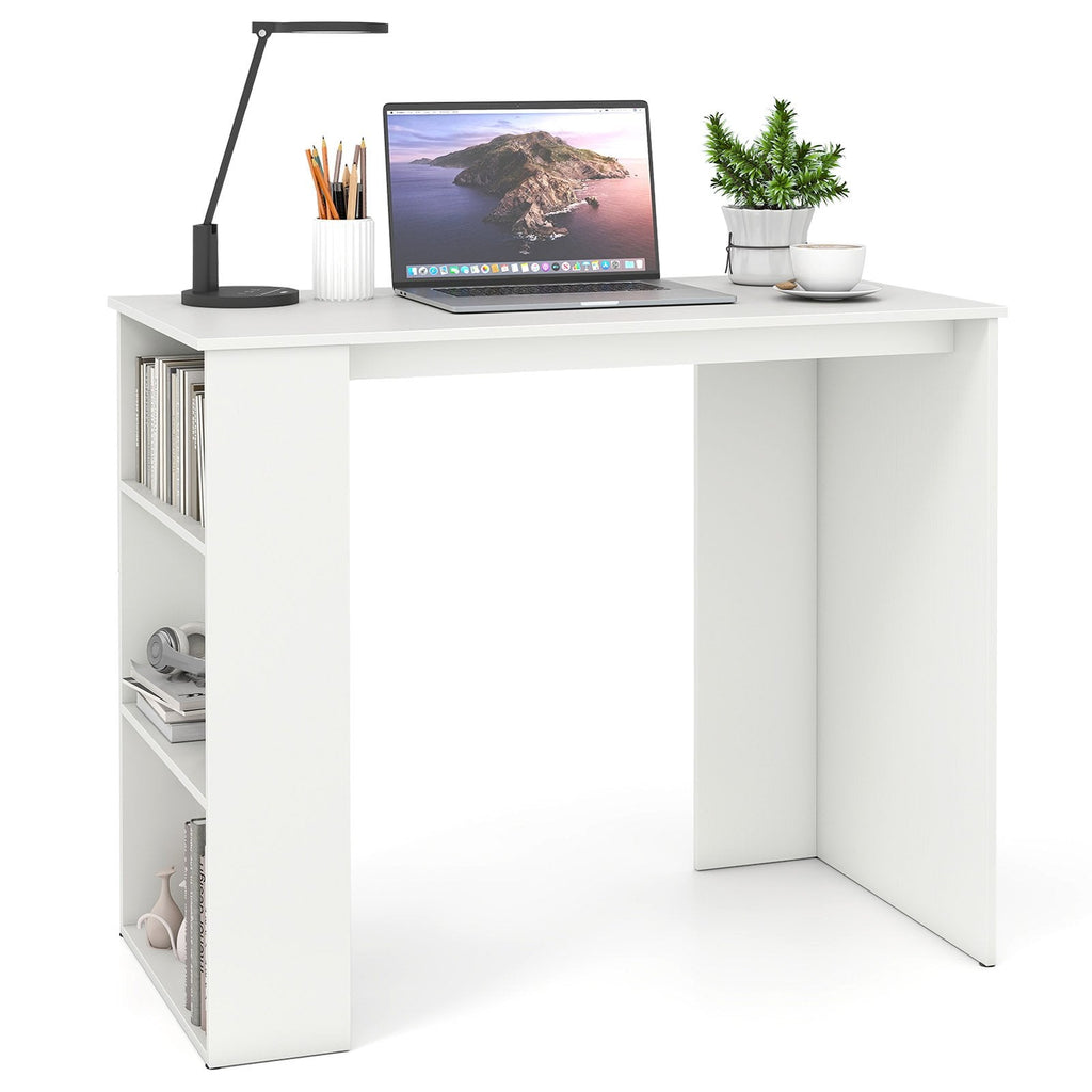 Computer Desk with Bookshelf for Small Space-White