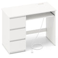Computer Desk with Power Outlet Keyboard Tray and 3 Large Drawers-White