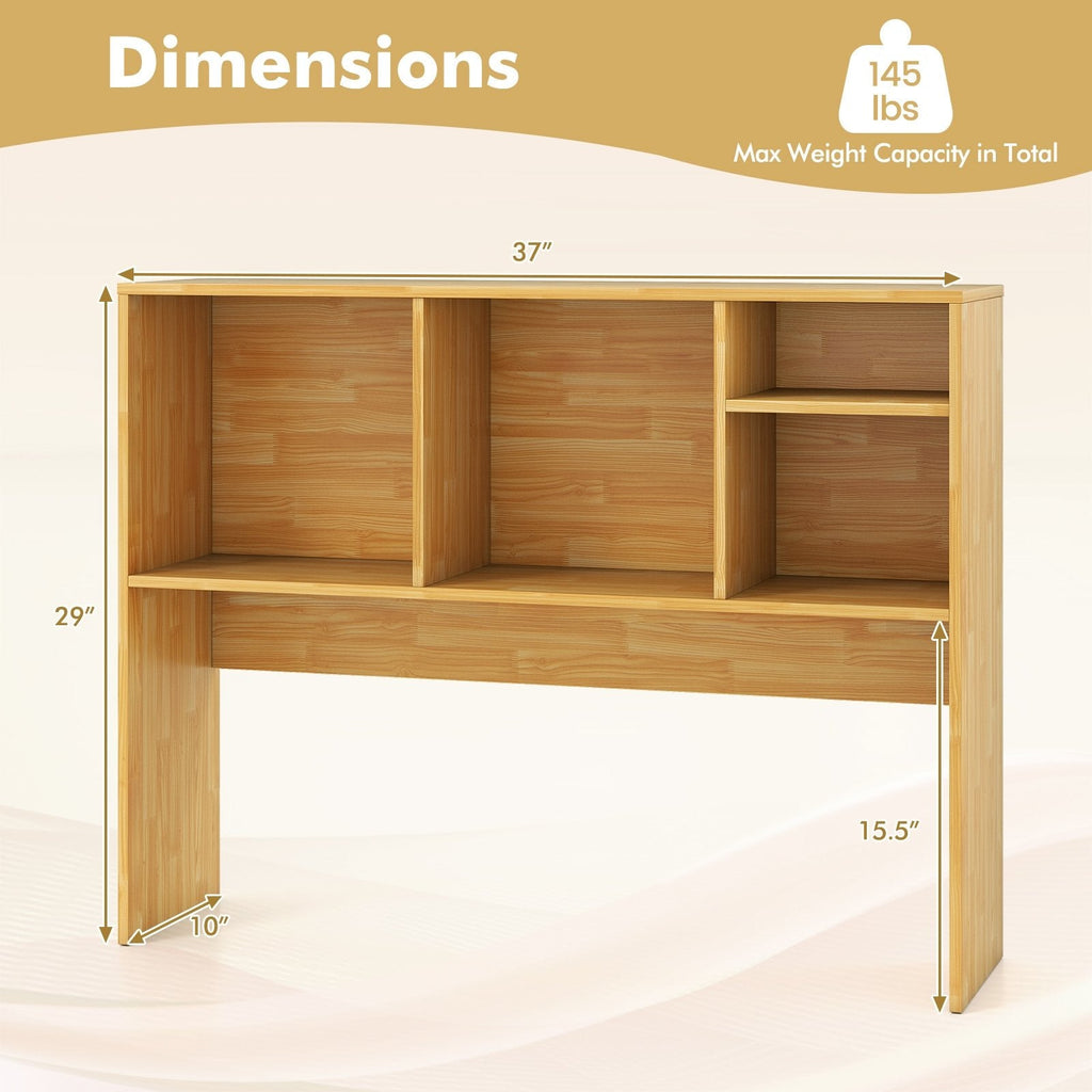 Computer Desktop Bookcase with 4 Cubbies and Open Back Compartment-Beige