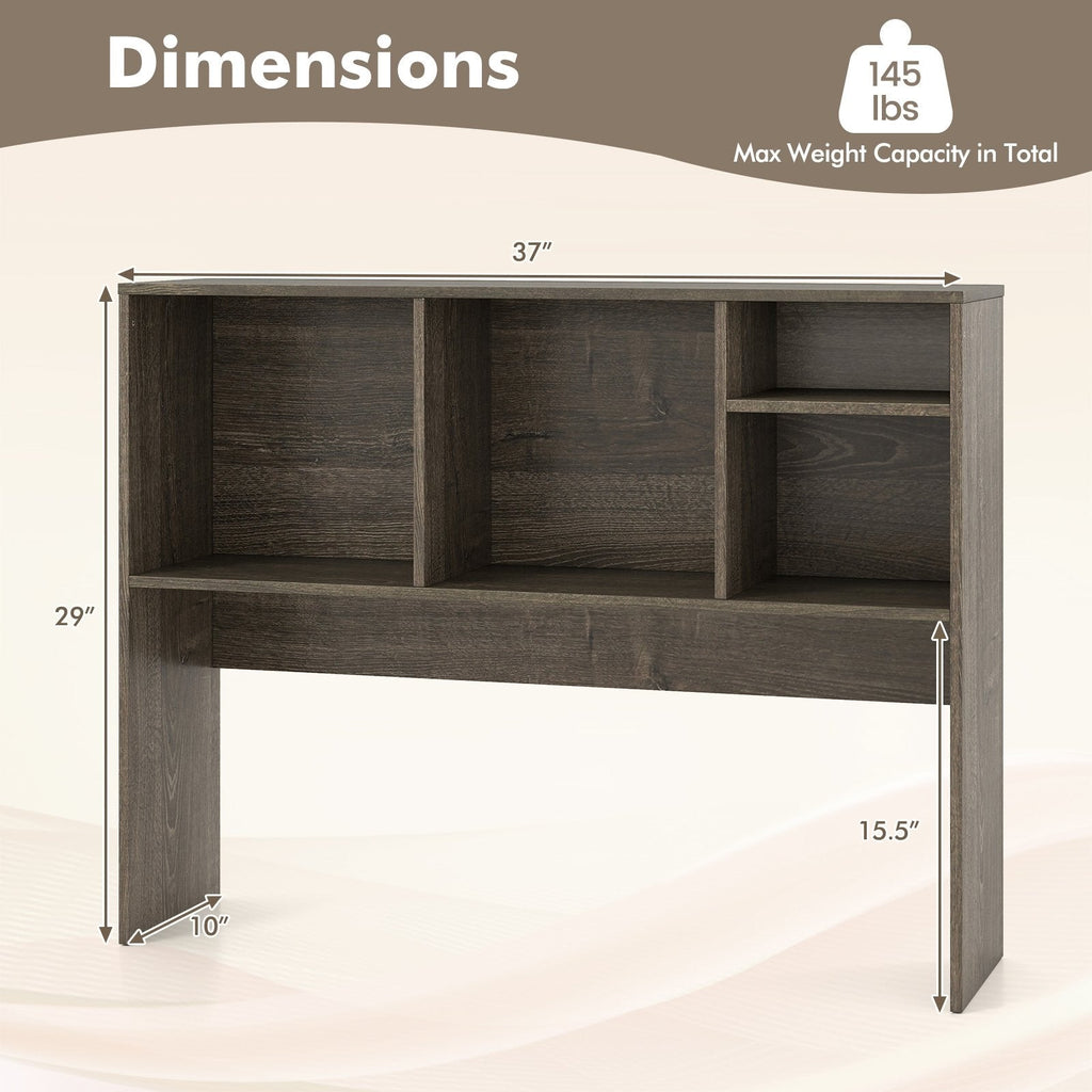 Computer Desktop Bookcase with 4 Cubbies and Open Back Compartment-Gray