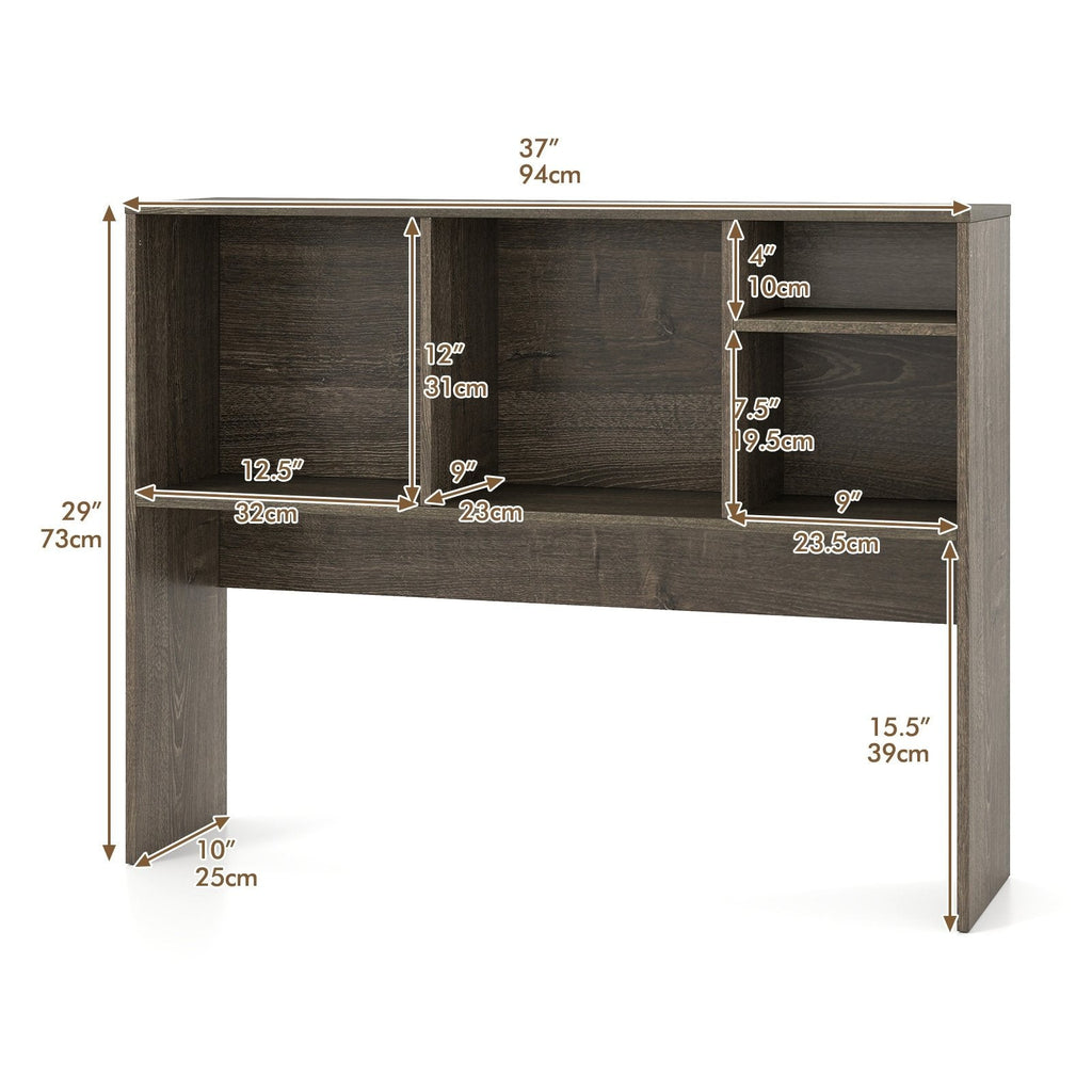 Computer Desktop Bookcase with 4 Cubbies and Open Back Compartment-Gray